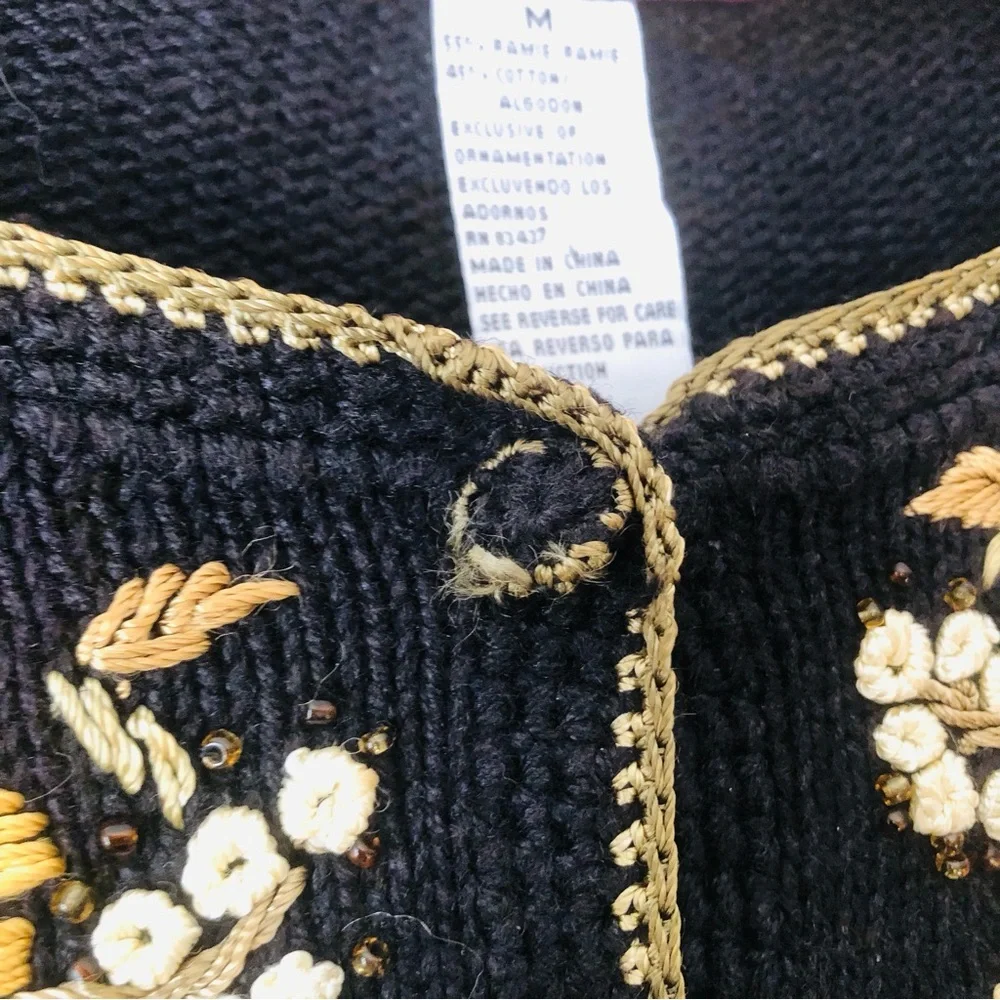 Y2K Tiara International Black Floral Embroidered Cardigan Sweater Medium - Picture 9 of 12